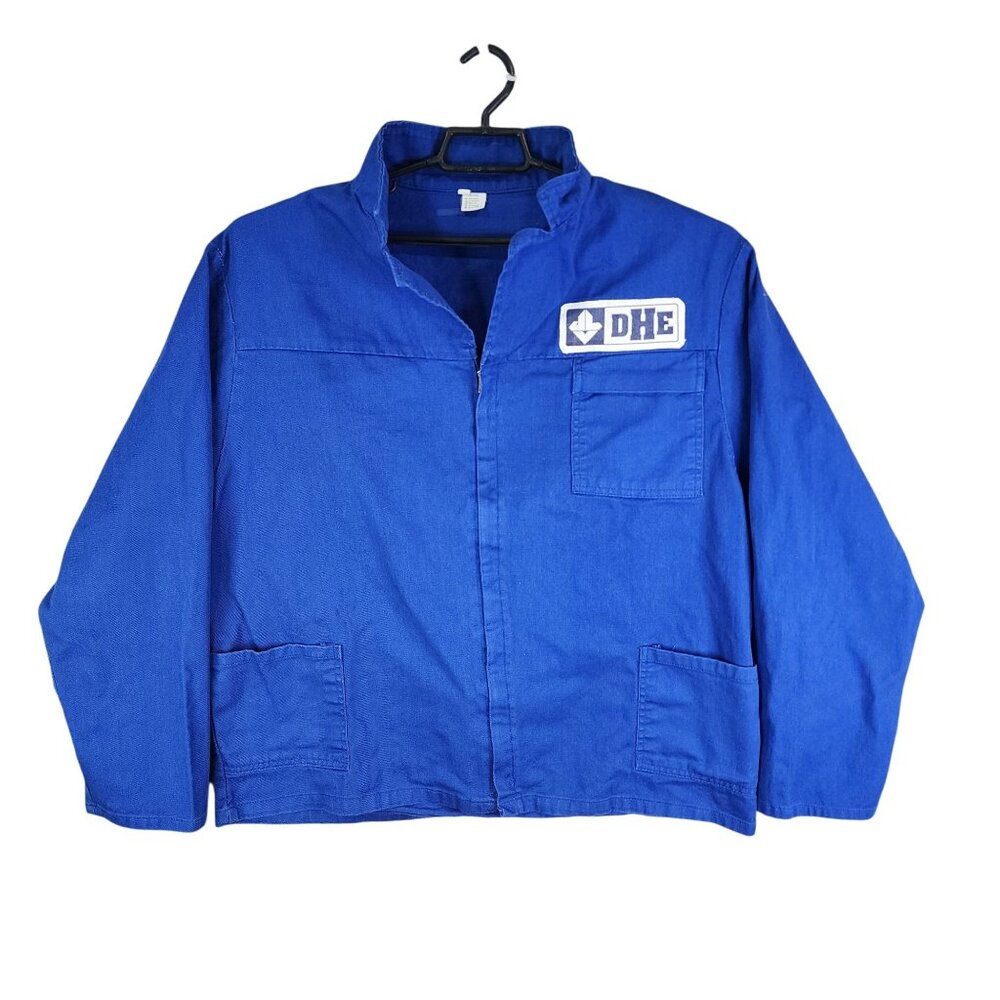 Mens DHE Blue Work Jacket 100% Cotton With Pockets Full Zipper Closure Size 44